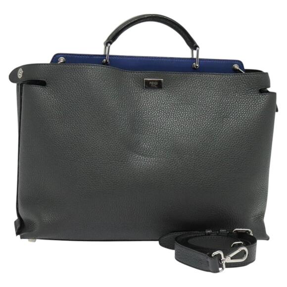 FENDI Peek A Boo Essentially Iconic Bag Leather Gray Silver - Picture 1 of 13